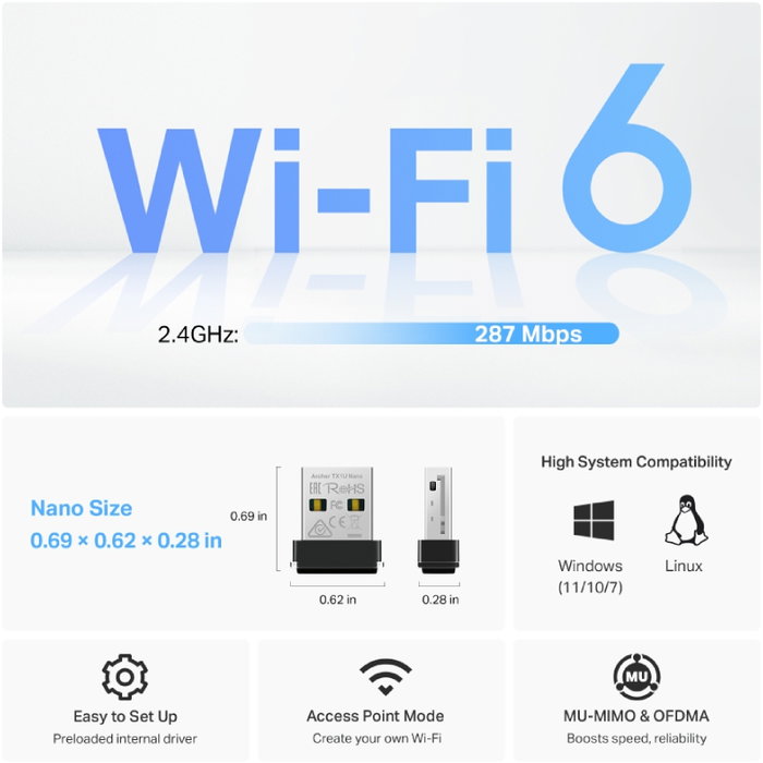 TP-Link Archer TX1U Nano AX300 Wi-Fi 6 Adaptador USB